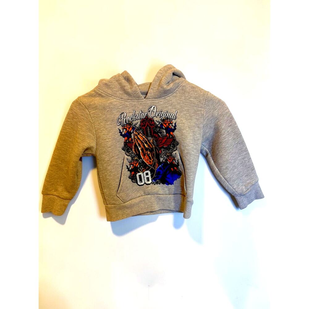 Rockstar Original Kids Graphic Pullover Hoodie Gray Heather Streetwear Skater 4T